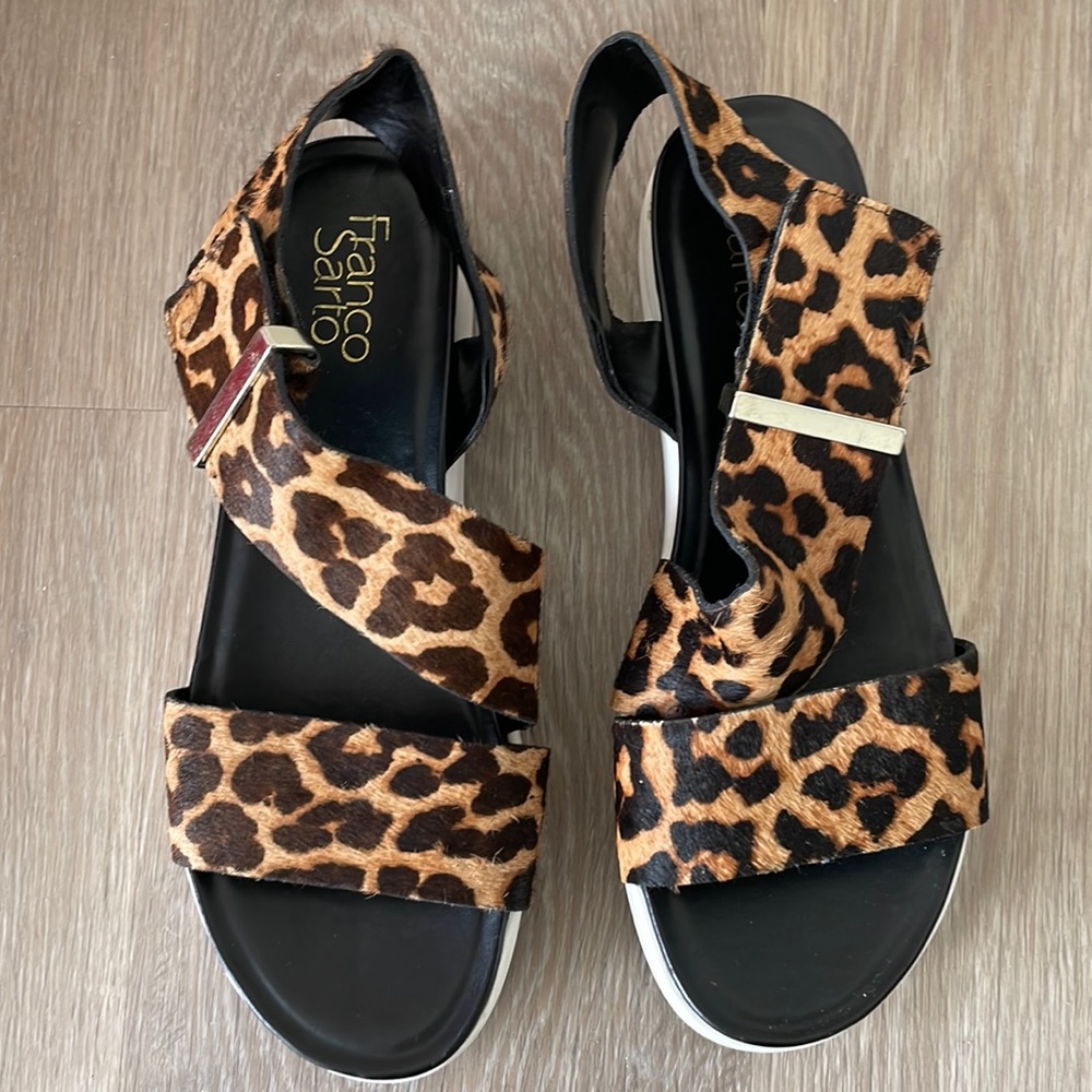 Franco Sarto Cheetah Print Kobe2 Platform Sandals 8 Real Fur Dyed Cow Ha…